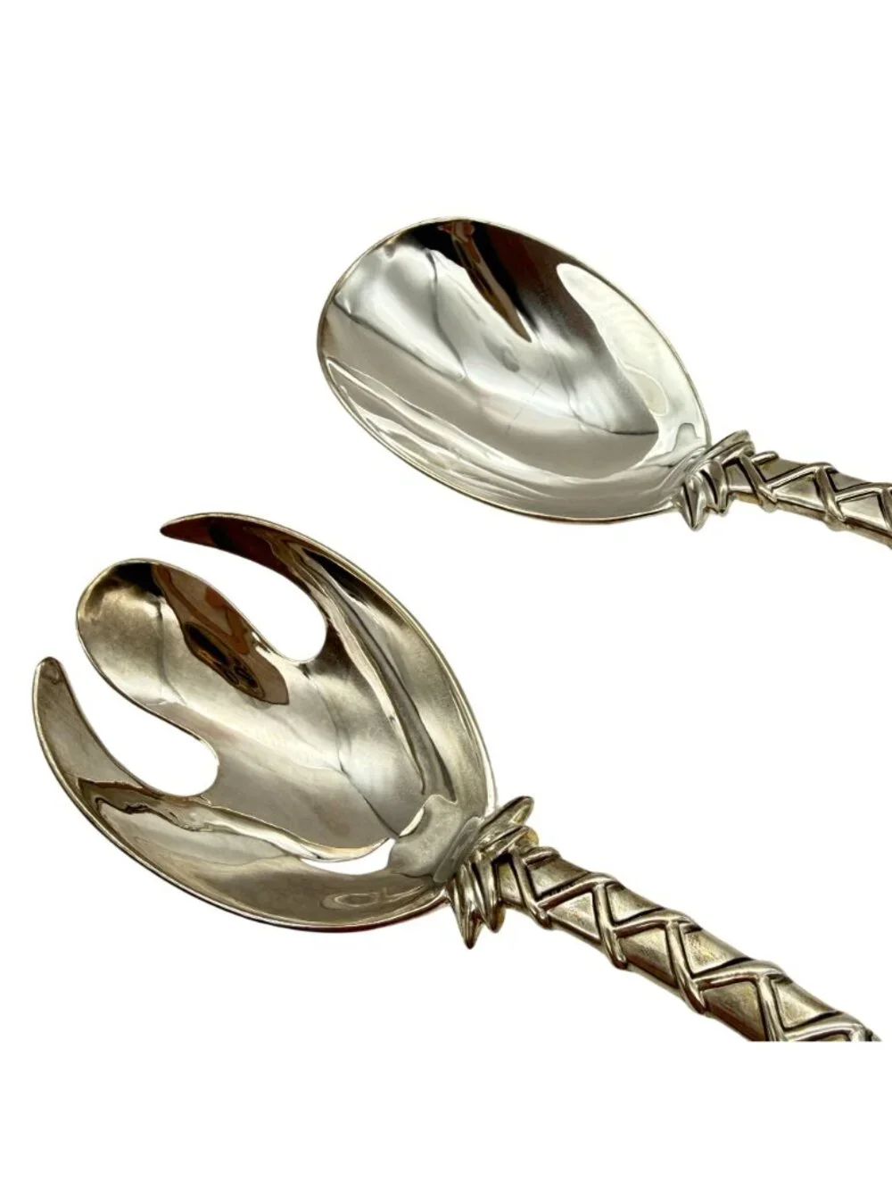 Godinger Palm Tree Salad Servers Silver Plate Fork & Spoon 12.5